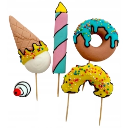Figurki ozdoby na tort topper donut pączek lód lizak dekoracje urodzinowe zestaw cukrowy 5 sztuk